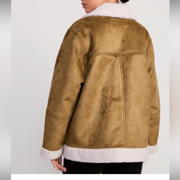 NWT Old Navy Faux-Suede Sherpa-Lined Moto Jacket - Picture 2 of 3